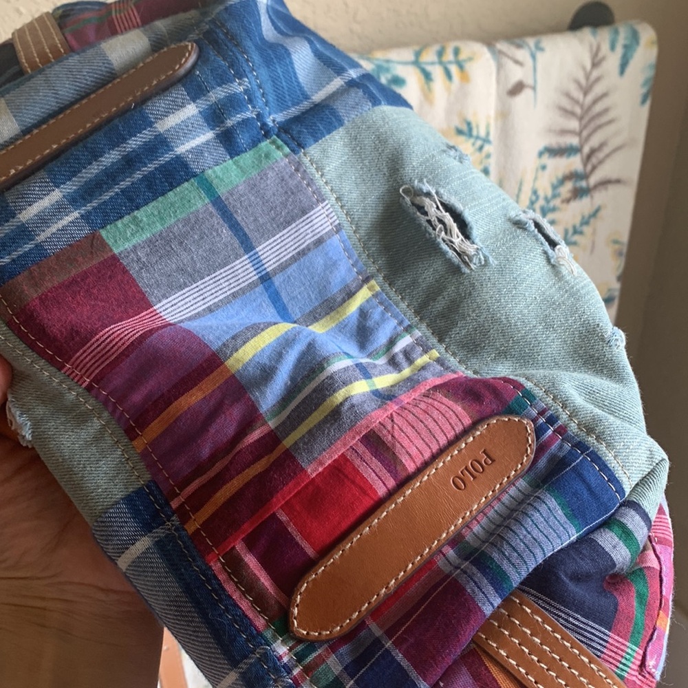 Polo Ralph Lauren Bellport Madras Tote Distressed Patchwork - Picture 12 of 12